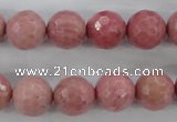 CWF05 15.5 inches 14mm faceted round pink wooden fossil jasper beads