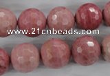 CWF06 15.5 inches 16mm faceted round pink wooden fossil jasper beads