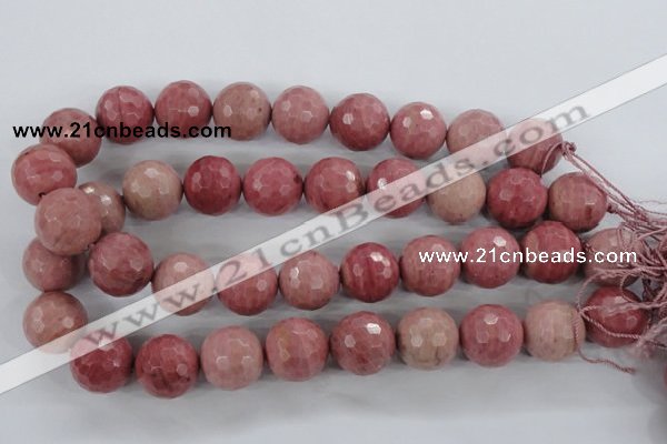 CWF06 15.5 inches 16mm faceted round pink wooden fossil jasper beads