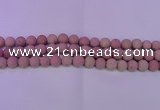 CWF20 15.5 inches 4mm round matte pink wooden fossil jasper beads