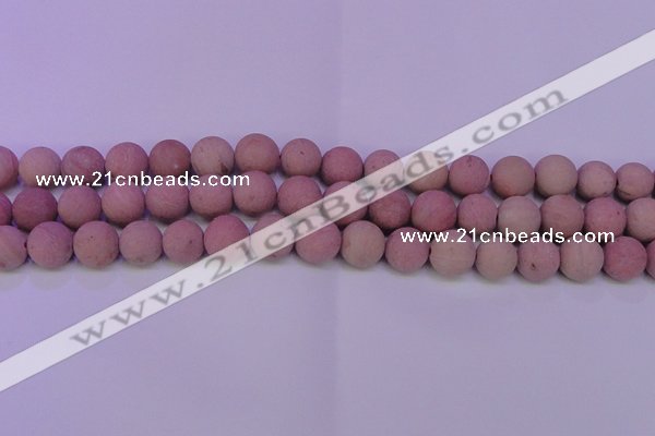 CWF21 15.5 inches 6mm round matte pink wooden fossil jasper beads