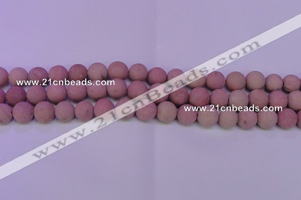 CWF23 15.5 inches 10mm round matte pink wooden fossil jasper beads