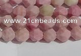 CWF30 6mm faceted nuggets matte pink wooden fossil jasper beads