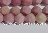 CWF31 8mm faceted nuggets matte pink wooden fossil jasper beads