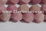 CWF32 10mm faceted nuggets matte pink wooden fossil jasper beads