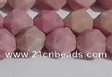 CWF33 12mm faceted nuggets matte pink wooden fossil jasper beads