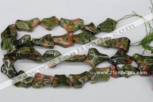 CWG05 15.5 inches 25*33mm wavy freeform unakite gemstone beads