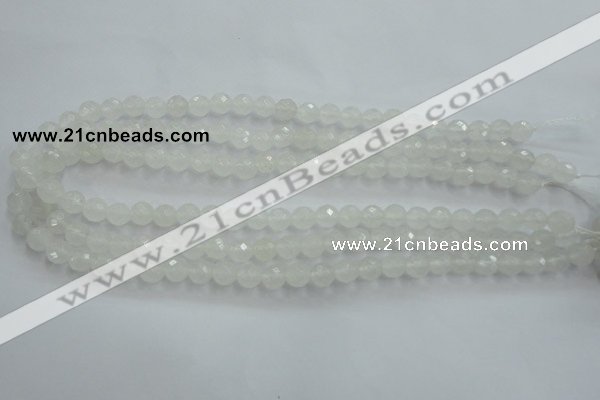 CWH03 15.5 inches 8mm faceted round white jade beads wholesale