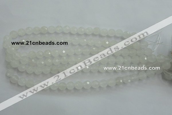 CWH04 15.5 inches 10mm faceted round white jade beads wholesale