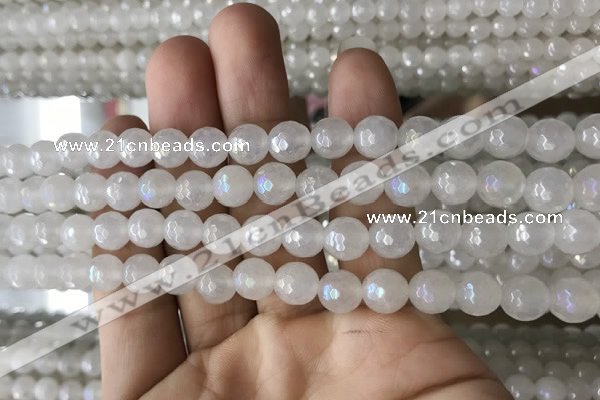 CWH60 15.5 inches 6mm faceted round AB-color white jade beads