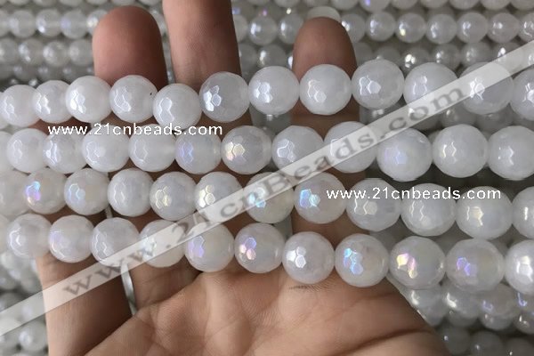 CWH62 15.5 inches 10mm faceted round AB-color white jade beads