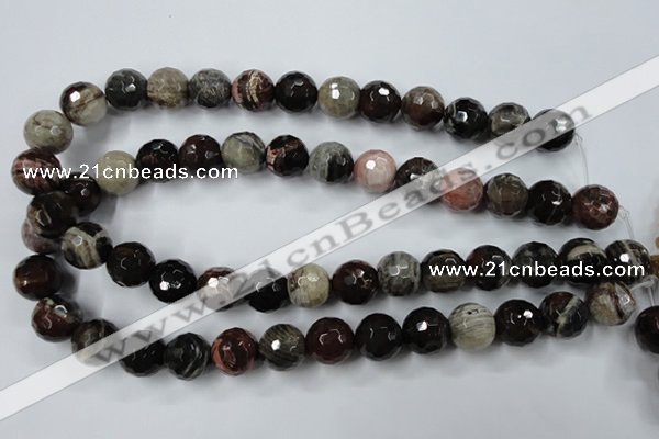 CWJ215 15.5 inches 14mm faceted round wood jasper gemstone beads