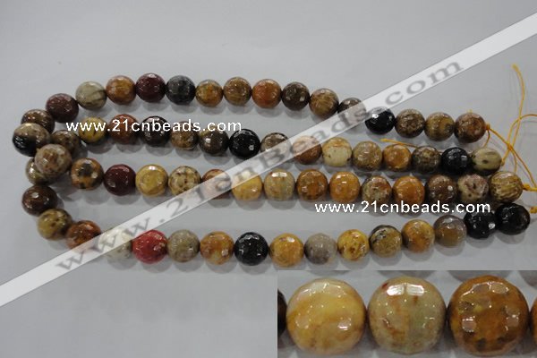 CWJ306 15.5 inches 12mm faceted round wood jasper gemstone beads