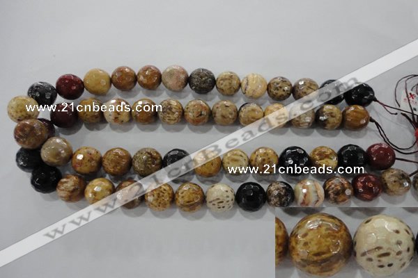 CWJ307 15.5 inches 14mm faceted round wood jasper gemstone beads