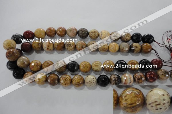 CWJ308 15.5 inches 15mm faceted round wood jasper gemstone beads