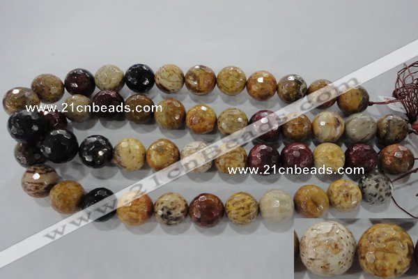 CWJ309 15.5 inches 16mm faceted round wood jasper gemstone beads