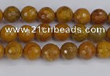 CWJ468 15.5 inches 4mm faceted round yellow petrified wood jasper beads