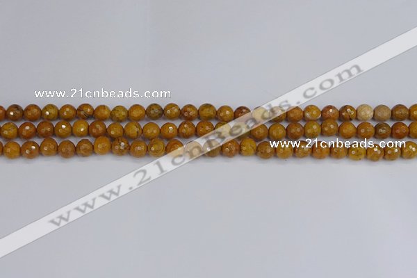 CWJ468 15.5 inches 4mm faceted round yellow petrified wood jasper beads