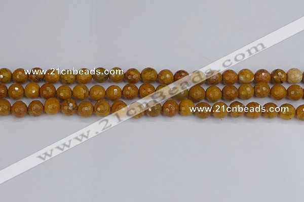 CWJ469 15.5 inches 6mm faceted round yellow petrified wood jasper beads