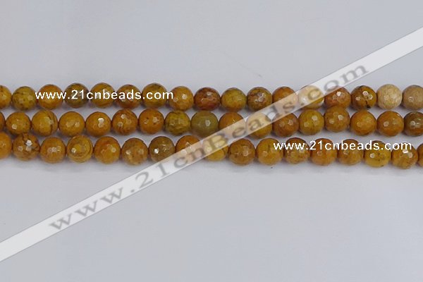 CWJ470 15.5 inches 8mm faceted round yellow petrified wood jasper beads