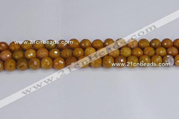 CWJ471 15.5 inches 10mm faceted round yellow petrified wood jasper beads