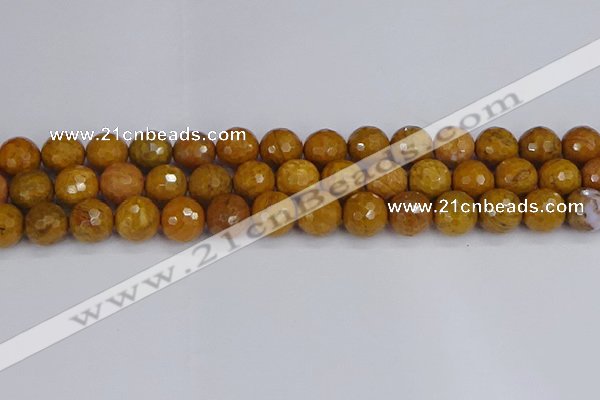 CWJ472 15.5 inches 12mm faceted round yellow petrified wood jasper beads