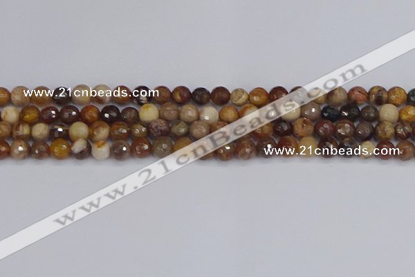 CWJ476 15.5 inches 6mm faceted round wood jasper gemstone beads