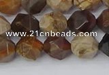 CWJ485 15.5 inches 10mm faceted nuggets wood jasper beads