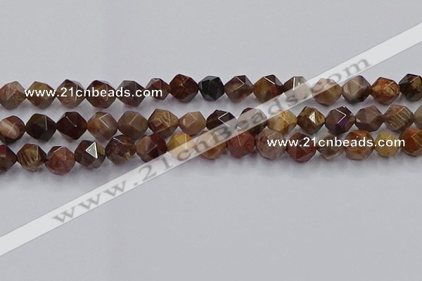 CWJ492 15.5 inches 10mm faceted nuggets wood jasper beads