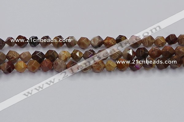 CWJ493 15.5 inches 12mm faceted nuggets wood jasper beads