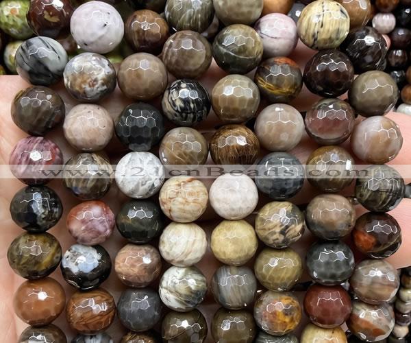 CWJ631 15 inches 12mm faceted round wooden jasper beads wholesale