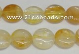 CYC05 15.5 inches 16mm flat round yellow crystal quartz beads