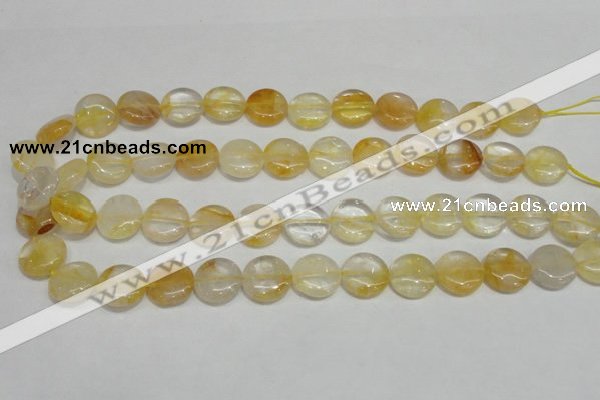 CYC05 15.5 inches 16mm flat round yellow crystal quartz beads