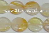 CYC06 15.5 inches 20mm flat round yellow crystal quartz beads