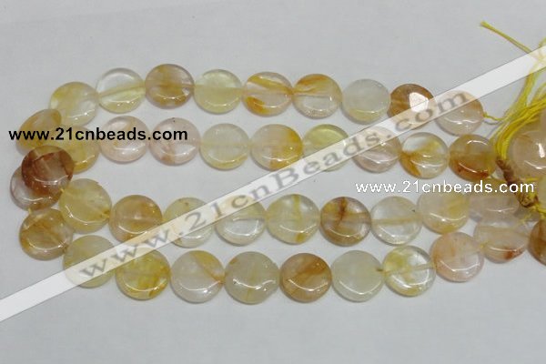 CYC06 15.5 inches 20mm flat round yellow crystal quartz beads