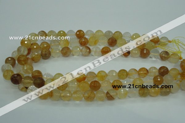 CYC115 15.5 inches 12mm faceted round yellow crystal quartz beads