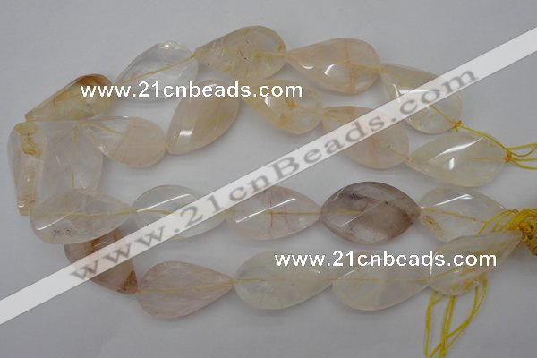 CYC206 15.5 inches 22*38mm twisted & faceted teardrop yellow quartz beads