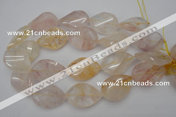 CYC207 15.5 inches 28*40mm twisted & faceted teardrop yellow quartz beads