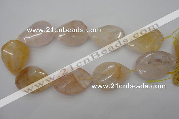 CYC208 15.5 inches 23*45mm twisted & faceted teardrop yellow quartz beads