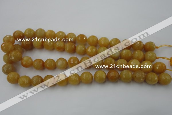 CYJ325 15.5 inches 12mm faceted round yellow jade beads wholesale