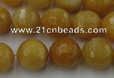 CYJ326 15.5 inches 14mm faceted round yellow jade beads wholesale