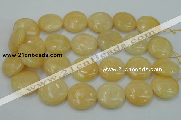 CYJ52 15.5 inches 30mm flat round yellow jade gemstone beads wholesale