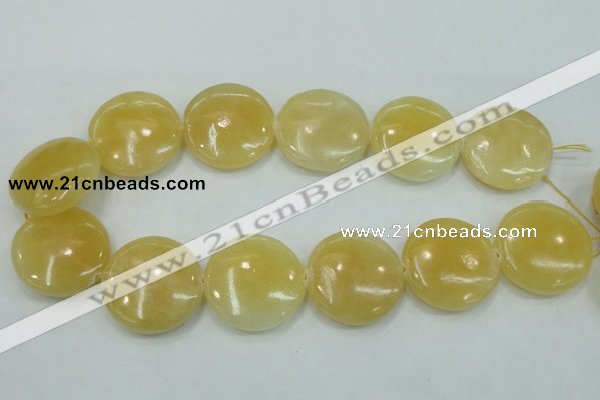 CYJ53 15.5 inches 35mm flat round yellow jade gemstone beads wholesale