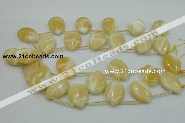 CYJ55 22*30mm top-drilled flat teardrop yellow jade gemstone beads