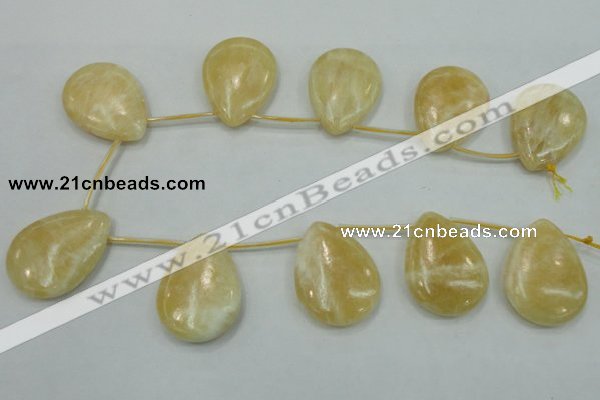 CYJ56 30*40mm top-drilled flat teardrop yellow jade gemstone beads