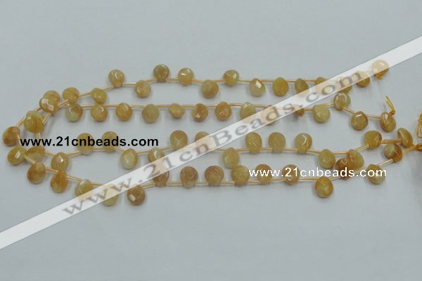 CYJ58 15.5 inches 10*12mm briolette yellow jade gemstone beads