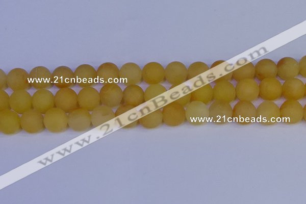 CYJ605 15.5 inches 14mm round matte yellow jade beads wholesale