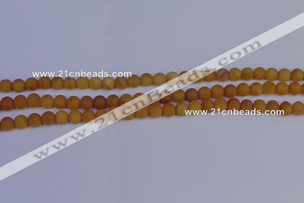 CYJ611 15.5 inches 6mm round matte yellow jade beads wholesale