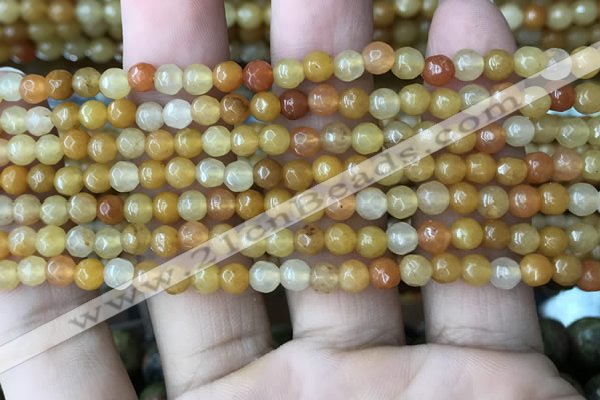 CYJ630 15.5 inches 4mm faceted round yellow jade beads wholesale