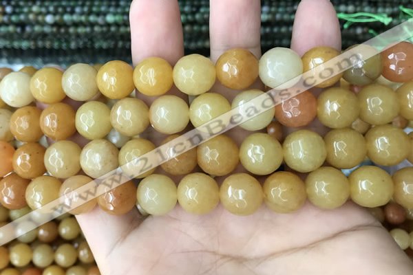 CYJ635 15.5 inches 14mm faceted round yellow jade beads wholesale